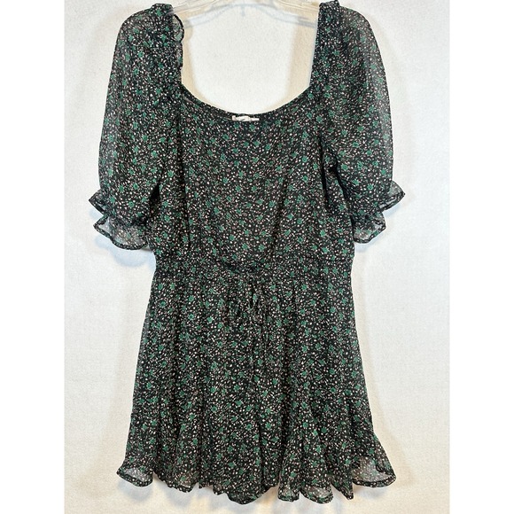 mi ami Short Romper Black with Green‎ Flowers XL - Picture 1 of 6